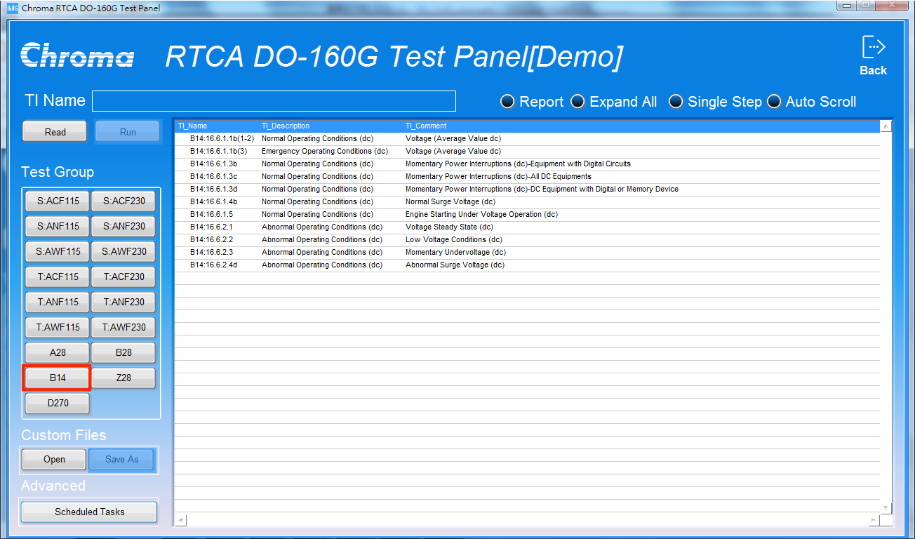 Chroma RTCA DO-160G Aerospace Test Softpanel B14