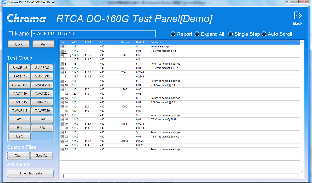 Chroma RTCA DO-160G Aerospace Test Softpanel