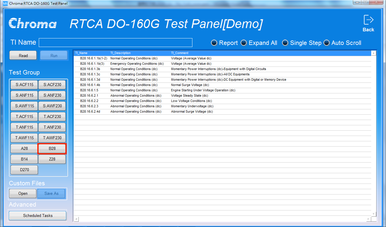 Chroma RTCA DO-160G Aerospace Test Softpanel B28