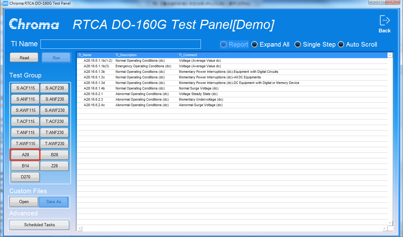 Chroma RTCA DO-160G Aerospace Test Softpanel A28