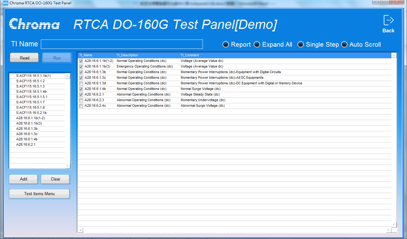 Chroma RTCA DO-160G Aerospace Test Softpanel